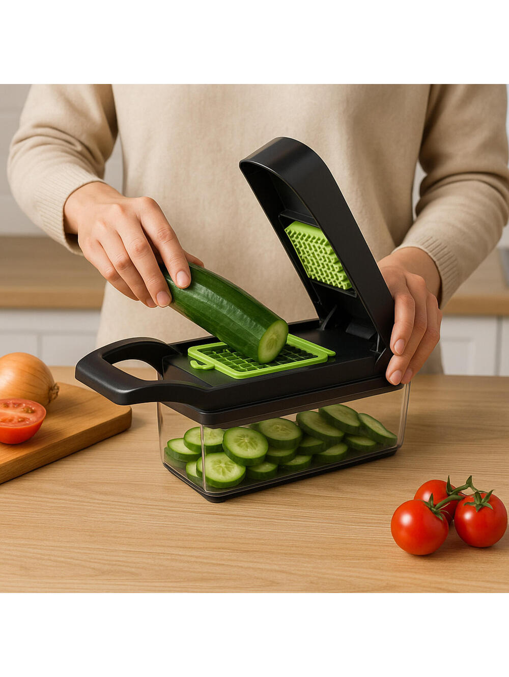 Dice & Shred & Slice Vegetable Chopper – Multi-Functional 10-in-1 Veggie Cutter,